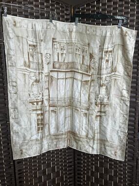 Vintage Escada Silk Scarf Architectural Facade Cherub Print Large Square Sepia